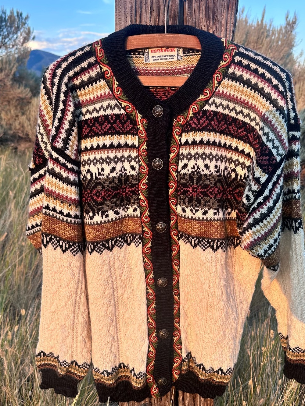 norskwear • icelandic wool cardigan fair isle knit traditional pattern cozy fall